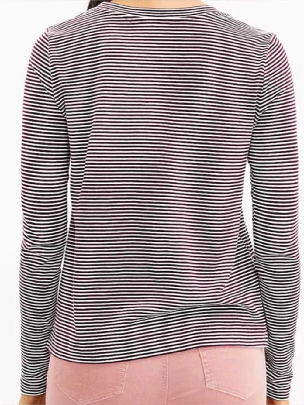 Loft dark maroon/white striped long sleeve tee. Size M. - Picture 2 of 10